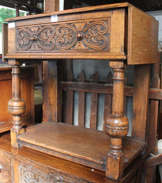 17thC oak drop leafside table with carved drawer